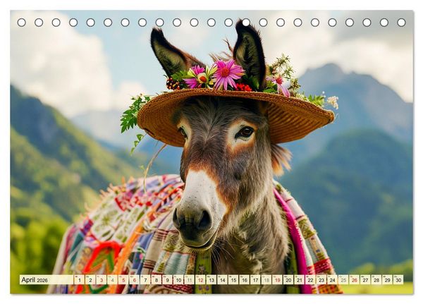 Produktbild: Esel mit Hut! Blumige Eleganz f&uuml;r ein modisches M&auml;rchen (Tischkalender 2026 DIN A5 quer), CALVENDO Monatskalender