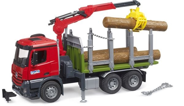 Bruder - MB Arocs Holztransport-LKW mit Ladekran, Greifer plus 3 Baumstämme