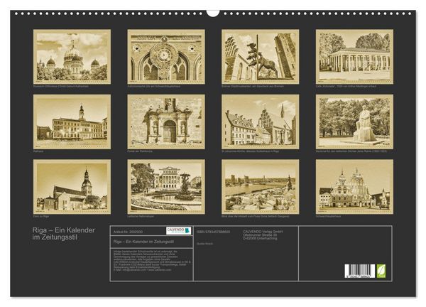 Produktbild: Riga &ndash; Ein Kalender im Zeitungsstil (Wandkalender 2026 DIN A2 quer), CALVENDO Monatskalender