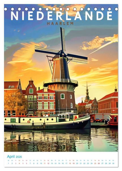 Produktbild: Niederlande - Old School Poster Style (Tischkalender 2026 DIN A5 hoch), CALVENDO Monatskalender
