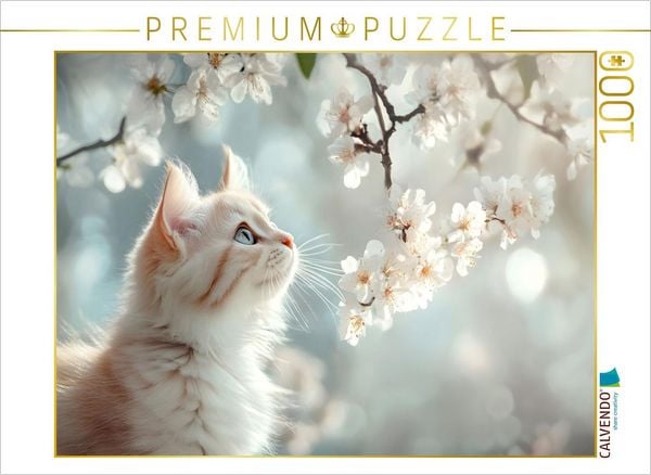 CALVENDO Puzzle Hübsche Katze im Frühling | 1000 Teile Lege-Größe 64x48cm Foto-Puzzle für glückliche Stunden