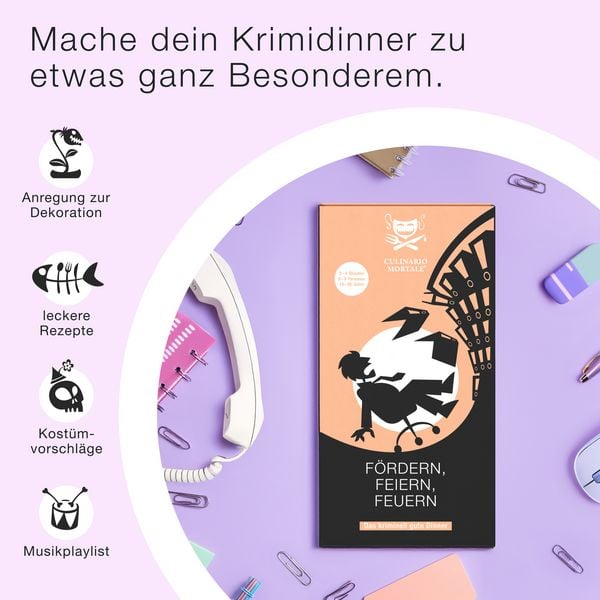 Produktbild: Culinario Mortale - F&ouml;rdern, feiern, feuern - Krimidinner f&uuml;r Zuhause f&uuml;r 6-8 Pe