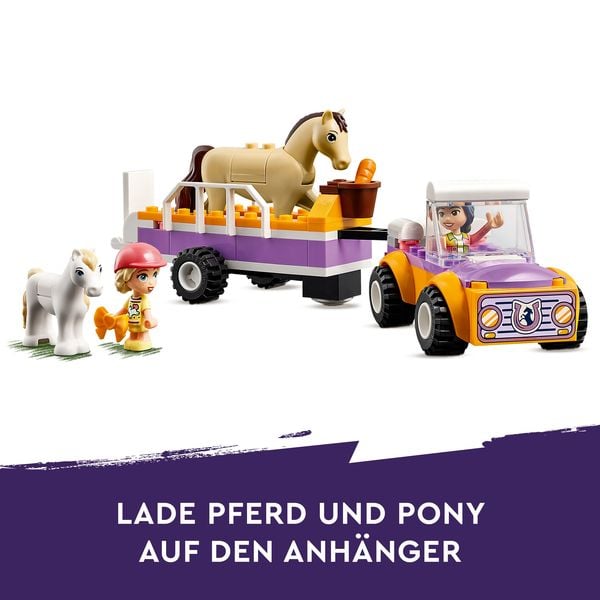 LEGO Friends 42634 Pferde- und Pony-Anhänger, Perde-Spielzeug mit Figuren
