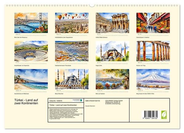 Produktbild: T&uuml;rkei - Land auf zwei Kontinenten (hochwertiger Premium Wandkalender 2026 DIN A2 quer), Kunstdruck in Hochglanz
