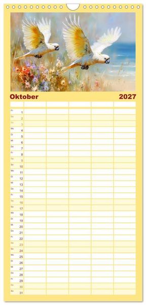 Produktbild: Familienplaner 2027 - Kakadus. Papageien an Australiens K&uuml;ste mit 5 Spalten (Wandkalender, 21 x 45 cm) CALVENDO