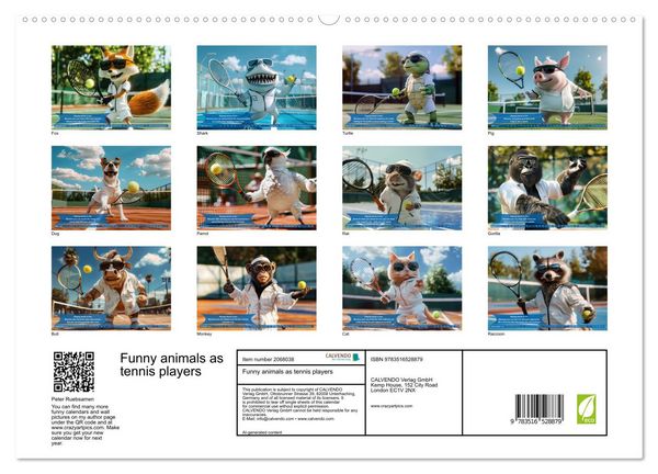 Produktbild: Funny animals as tennis players (High Quality Premium Wall Calendar 2026 DIN A2 landscape),CALVENDO 12 Month Wall Calendar