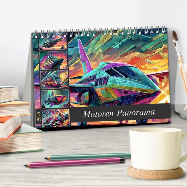 Produktbild: Motoren-Panorama (Tischkalender 2026 DIN A5 quer), CALVENDO Monatskalender
