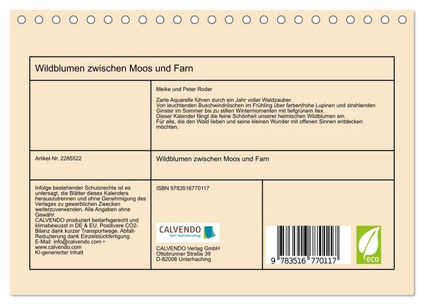 Produktbild: Wildblumen zwischen Moos und Farn (Tischkalender 2027 DIN A5 quer), CALVENDO Monatskalender