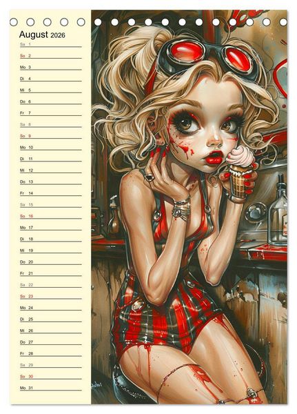 Produktbild: Rockabilly. Strange Comic-Kunst Girls im 50er-Jahre Stil (Tischkalender 2026 DIN A5 hoch), CALVENDO Monatskalender