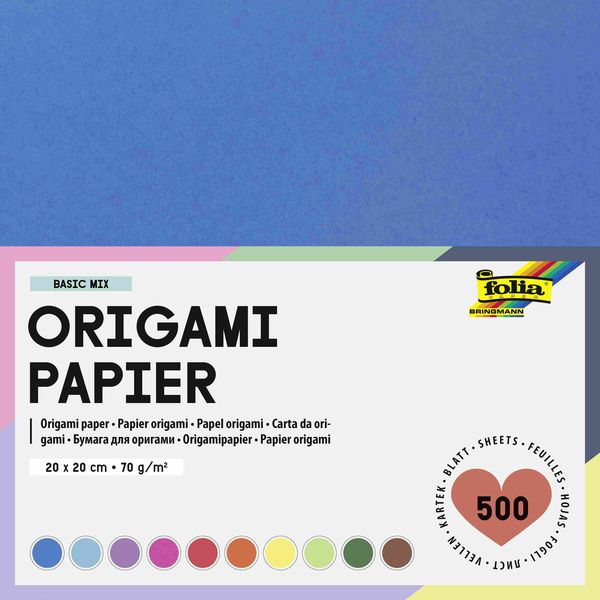 Produktbild: Folia Faltbl&auml;tter 70g/m&sup2;, 20x20cm, 500 Blatt, farbig sortiert