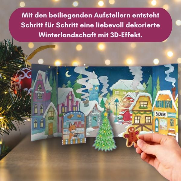 Produktbild: Diamond Painting Adventskalender Glitzerndes Weihnachtsdorf. Mit Material und Werkzeug f&uuml;r 24 Aufsteller