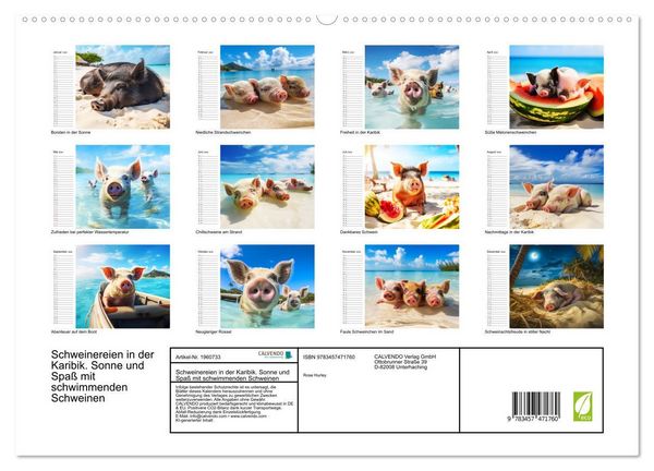 Produktbild: Schweinereien in der Karibik. Sonne und Spa&szlig; mit schwimmenden Schweinen (hochwertiger Premium Wandkalender 2026 DIN A2 quer), Kunstdruck in Hochglanz