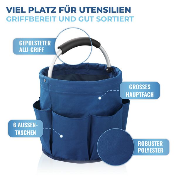 Produktbild: Universal Reinigungs Caddy 16 l, Blau, 2er Set, mit 6 Au&szlig;entaschen f&uuml;r Schw&auml;mme und T&uuml;cher