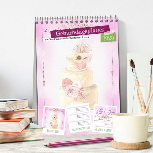 Produktbild: Geburtstagsplaner Boho Rosa - F&uuml;r Termine, Geschenke, Eventdetails & mehr (Tischkalender 2026 DIN A5 hoch), CALVENDO Monatskalender