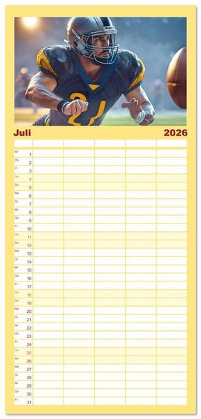 Produktbild: Familienplaner 2026 - American Football - im Team zum Sieg mit 5 Spalten (Wandkalender, 21 x 45 cm) CALVENDO
