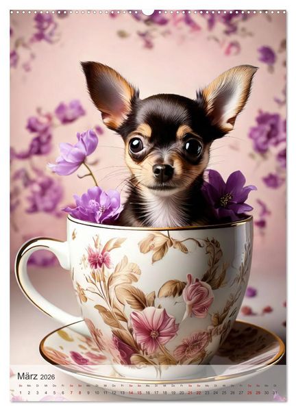 Produktbild: Kaffeepause mit Chihuahua - Kleine Freunde in gro&szlig;en Tassen (Wandkalender 2026 DIN A2 hoch), CALVENDO Monatskalender