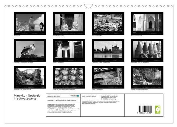 Produktbild: Marokko - Nostalgie in schwarz-weiss (Wandkalender 2026 DIN A3 quer), CALVENDO Monatskalender