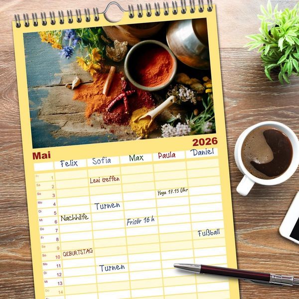 Produktbild: Familienplaner 2026 - K&uuml;chenkalender Gew&uuml;rzwelt mit 5 Spalten (Wandkalender, 21 x 45 cm) CALVENDO