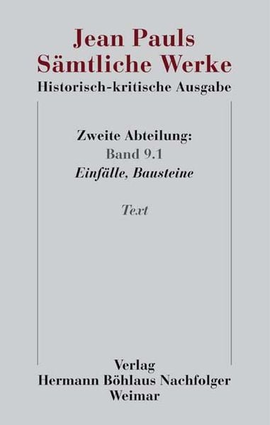 Produktbild: Jean Pauls S&auml;mtliche Werke. Historisch-kritische Ausgabe
