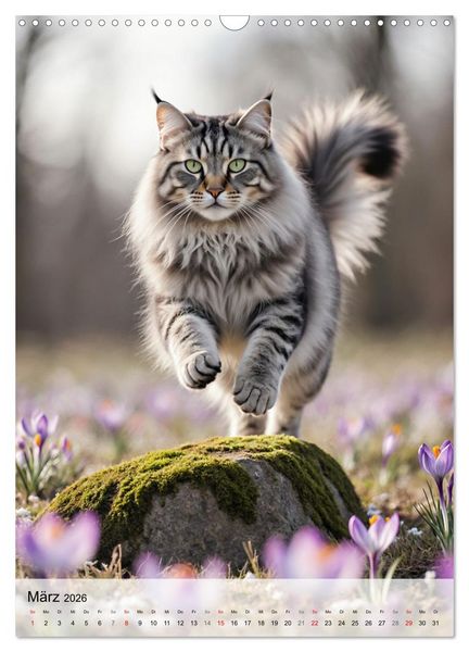 Produktbild: Maine Coon Kalender - Majest&auml;tische Katzen in der Natur (Wandkalender 2026 DIN A3 hoch), CALVENDO Monatskalender
