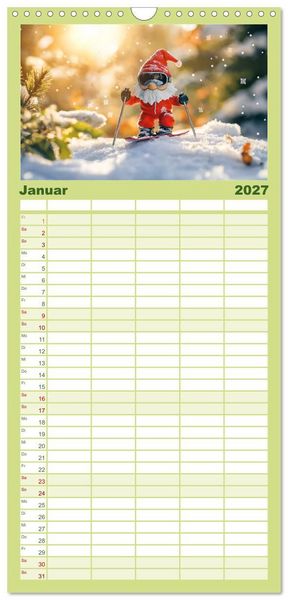 Produktbild: Familienplaner 2027 - Sportliche Gartenzwerge mit 5 Spalten (Wandkalender, 21 x 45 cm) CALVENDO