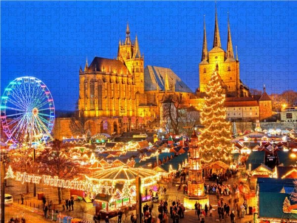 Produktbild: CALVENDO Puzzle Weihnachtsmarkt auf dem Domplatze, Abendd&auml;mmerung, Erfurt, Th&uuml;ringen, Deutsc 1000 Teile Lege-Gr&ouml;&szlig;e 64 x 48 cm Foto-Puzzle Bild von Pri