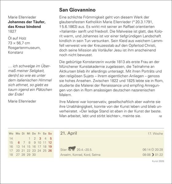 Produktbild: Kunst Tagesabreißkalender 2026 - Kulturkalender - Künstler, Werke, Museen