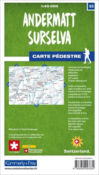 Produktbild: Andermatt - Surselva 33 Wanderkarte 1:40 000 matt laminiert