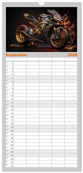 Produktbild: Familienplaner 2026 - Motorrad illusionen mit 5 Spalten (Wandkalender, 21 x 45 cm) CALVENDO
