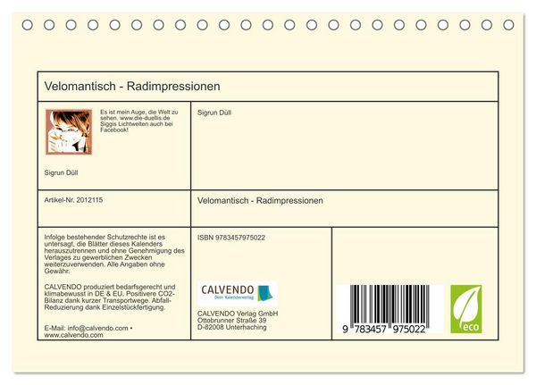 Produktbild: Velomantisch - Radimpressionen (Tischkalender 2026 DIN A5 quer), CALVENDO Monatskalender