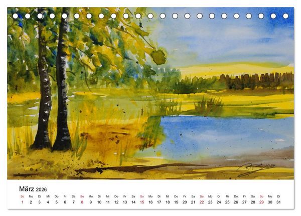 Produktbild: Landschafts-Aquarelle 2026 Roswita Ilona Baumann (Tischkalender 2026 DIN A5 quer), CALVENDO Monatskalender