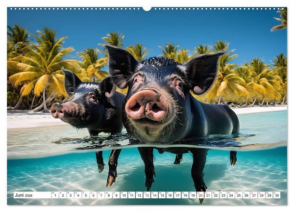 Produktbild: Schwimmende Schweine im Paradies (Wandkalender 2026 DIN A2 quer), CALVENDO Monatskalender