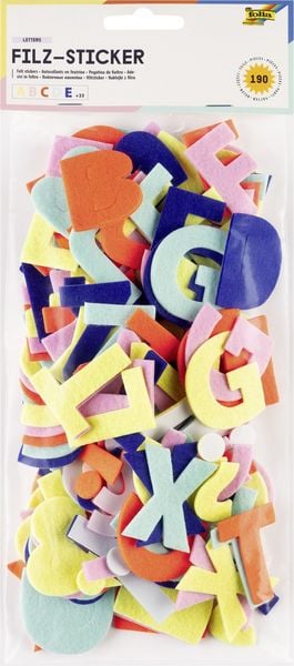Produktbild: Folia Filz-Sticker LETTERS, 190 St&uuml;ck in 5 verschiedenen Farben, Buchstaben-Aufkleber zum Verzieren und Dekorieren