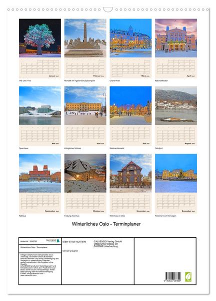 Produktbild: Winterliches Oslo - Terminplaner (Wandkalender 2026 DIN A2 hoch), CALVENDO Monatskalender