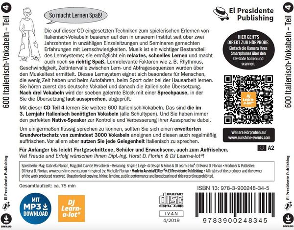 Produktbild: 600 Italienisch-Vokabeln spielerisch erlernt. Grundwortschatz 4. CD