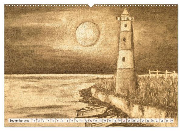 Produktbild: Pausen f&uuml;r deine Seele - Seelenlandschaften in Sepia - Ein Jahr der Ruhe mit Kohlezeichnungen (Wandkalender 2026 DIN A2 quer), CALVENDO Monatskalender