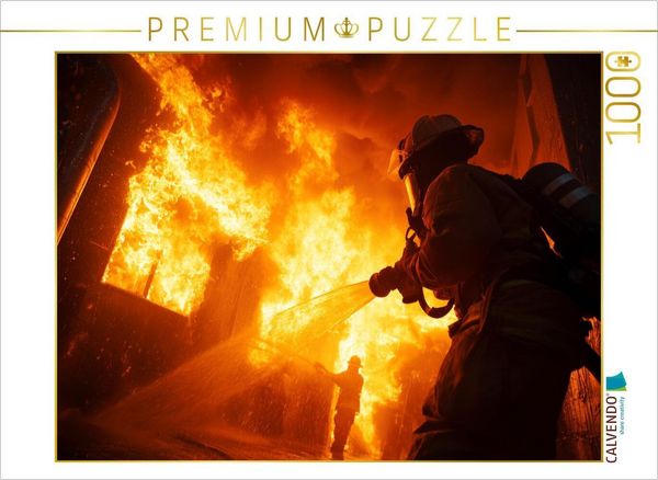CALVENDO Puzzle Feuerwehr löscht Großbrand | 1000 Teile Lege-Größe 64x48cm Foto-Puzzle für glückliche Stunden