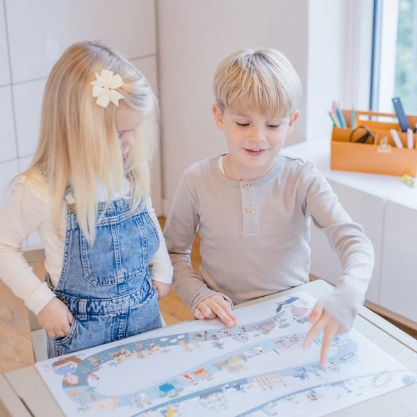 Produktbild: Scriptum Schreibtischunterlage f&uuml;r Kinder Zeitreise durch die Weltgeschichte in blau, - 60 x 40 cm, aus premium Vinyl