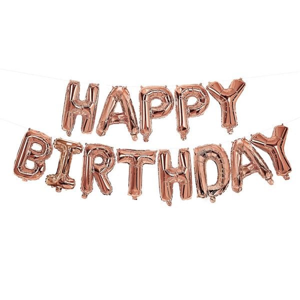 Produktbild: Folienballons Schriftzug Happy Birthday rosegold mit Schnur zum Aufreihen