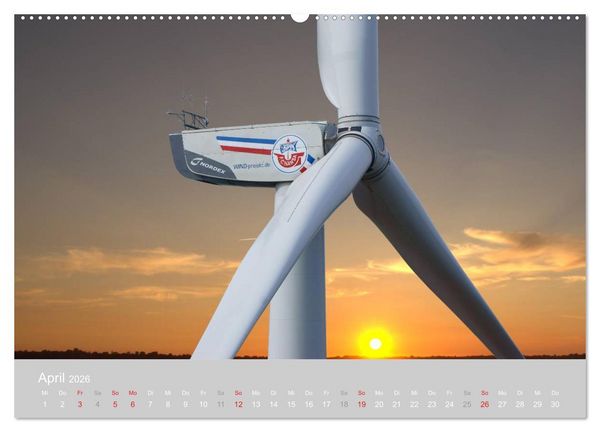 Produktbild: Windkraftanlagen aus der Luft fotografiert (hochwertiger Premium Wandkalender 2026 DIN A2 quer), Kunstdruck in Hochglanz