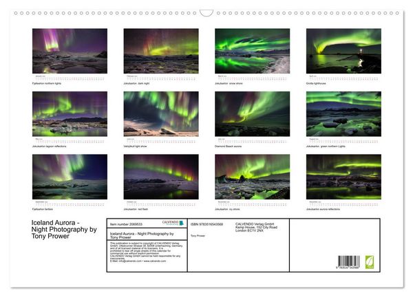 Produktbild: Iceland Aurora - Night Photography by Tony Prower (Wall Calendar 2026 DIN A2 landscape), CALVENDO 12 Month Wall Calendar