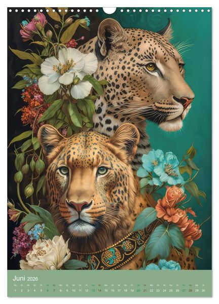 Produktbild: Raubkatzen mit Ornamenten indischer Art (Wandkalender 2026 DIN A3 hoch), CALVENDO Monatskalender