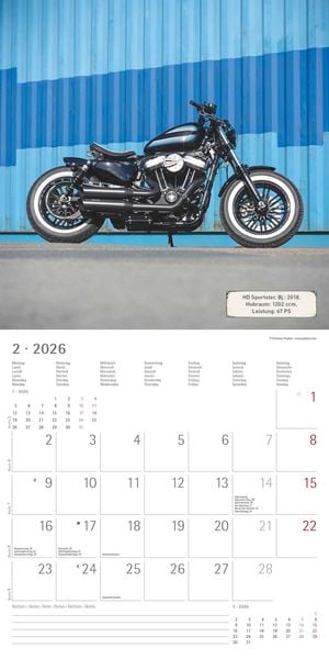 Produktbild: Harleys 2026 - Broschürenkalender 30x30 cm (30x60 geöffnet) - Kalender mit Platz für Notizen - Motorräder - Bildkalender - Wandplaner - Harley-Davidso