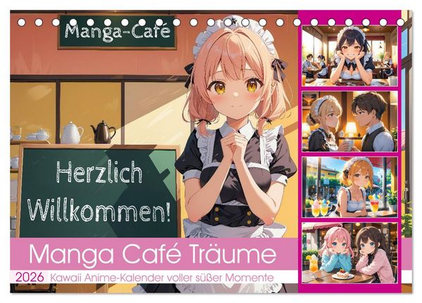 Produktbild: Manga Caf&eacute; Tr&auml;ume - Kawaii Anime-Kalender voller s&uuml;&szlig;er Momente (Tischkalender 2026 DIN A5 quer), CALVENDO Monatskalender