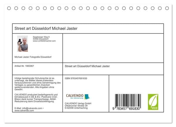 Produktbild: Street art D&uuml;sseldorf Michael Jaster (Tischkalender 2026 DIN A5 quer), CALVENDO Monatskalender