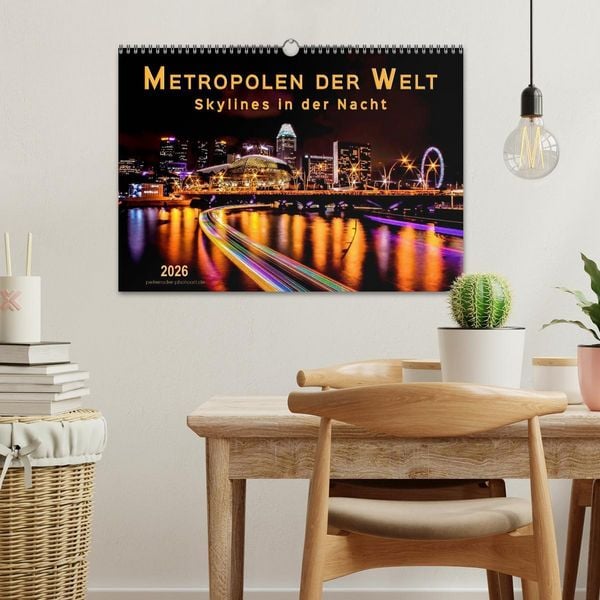 Produktbild: Metropolen der Welt - Skylines in der Nacht (Wandkalender 2026 DIN A3 quer), CALVENDO Monatskalender