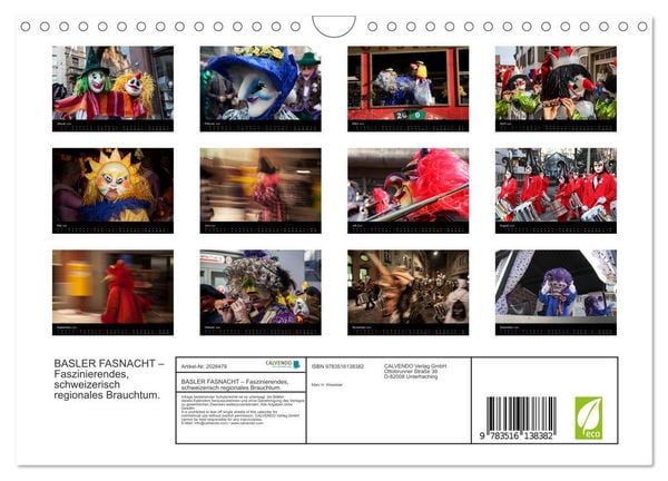 Produktbild: BASLER FASNACHT &ndash; Faszinierendes, schweizerisch regionales Brauchtum. (Wandkalender 2026 DIN A4 quer), CALVENDO Monatskalender