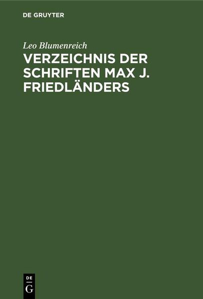 Produktbild: Verzeichnis der Schriften Max J. Friedl&auml;nders