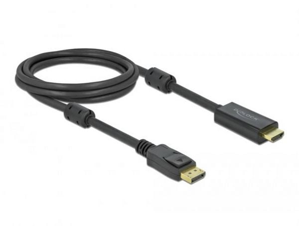 Produktbild: Delock DisplayPort / HDMI Anschlusskabel DisplayPort Stecker, HDMI-A Stecker 2 m Schwarz 85956 vergoldete Steckkontakte, 4K UHD DisplayPort-Kabel