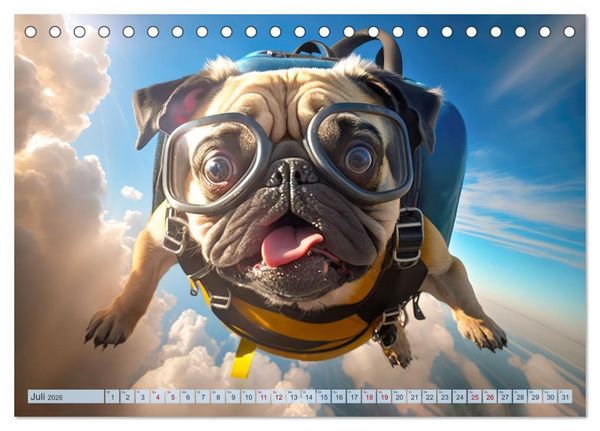 Produktbild: Hunde Skydiving (Tischkalender 2026 DIN A5 quer), CALVENDO Monatskalender
